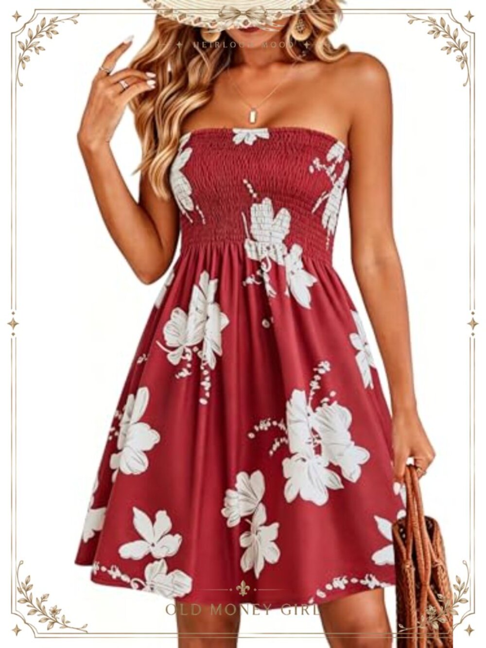 Women's Strapless Floral Sundress Knee Length Boho Beach Cover Up